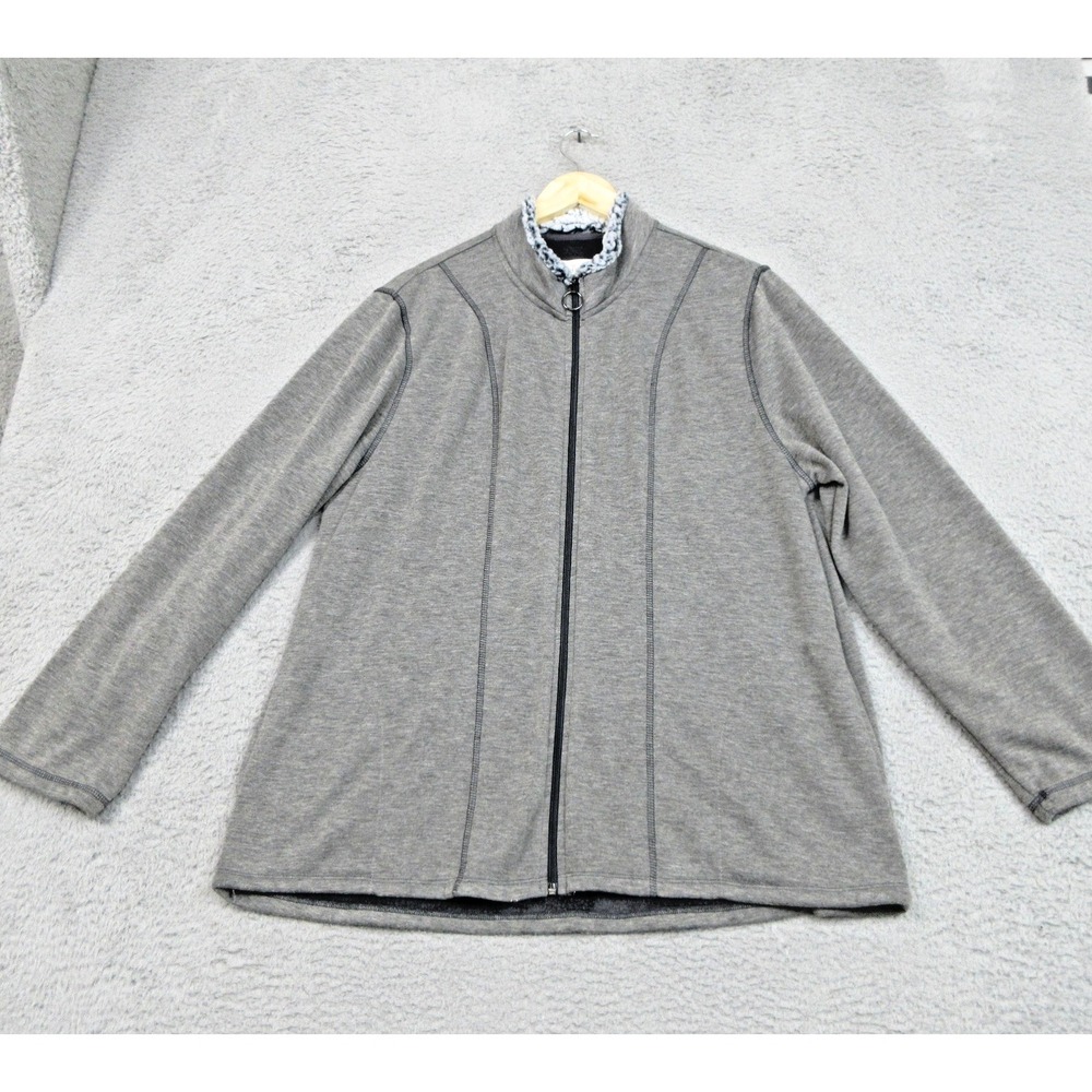 Cuddl Duds Jacket Womens XL Gray Full Zip‎ Sherpa Fleece Collar Soft Cozy Layer